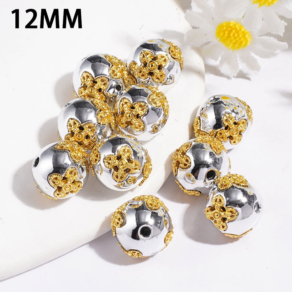 Silver Metal Beads with Gold Cross in Four-Leaf Clover Design, 12MM