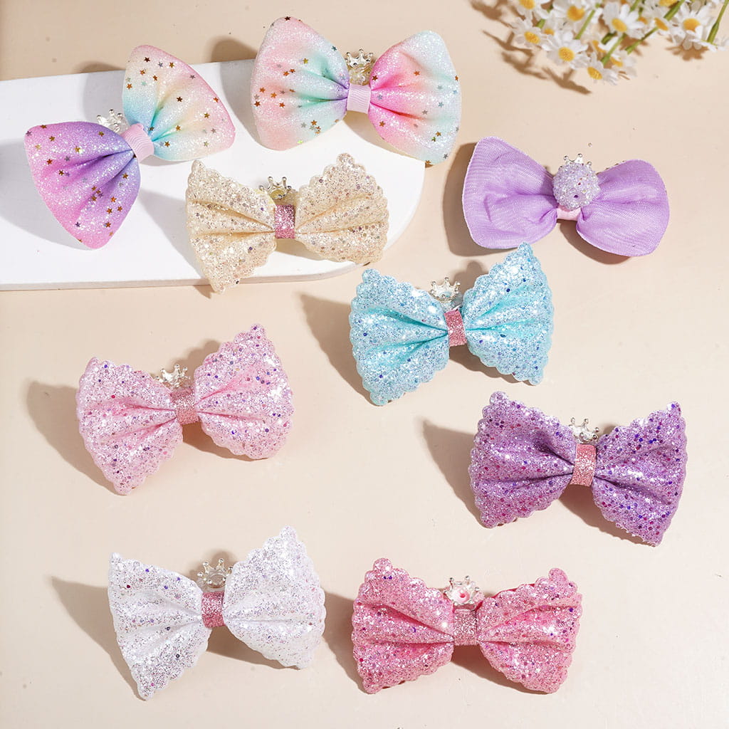 Acrylic Sugar Beads w Shiny Rhinestone & White Pearl, Crown & Round Circle, Fabric Bow w Shiny Confetti, Random Mix Multi-Color