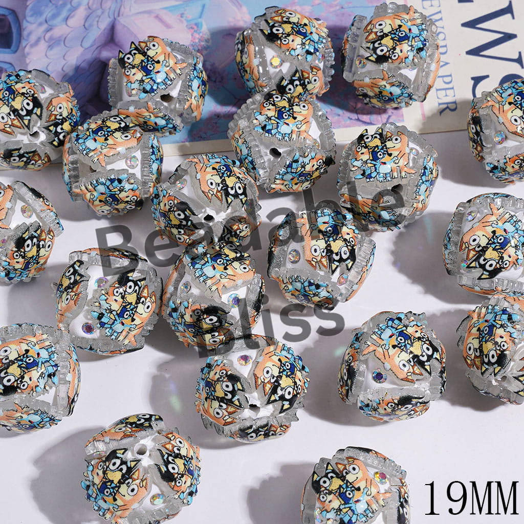Clay Beads Cartoon Blue Dog Series and AB Rhinestones, 19MM
