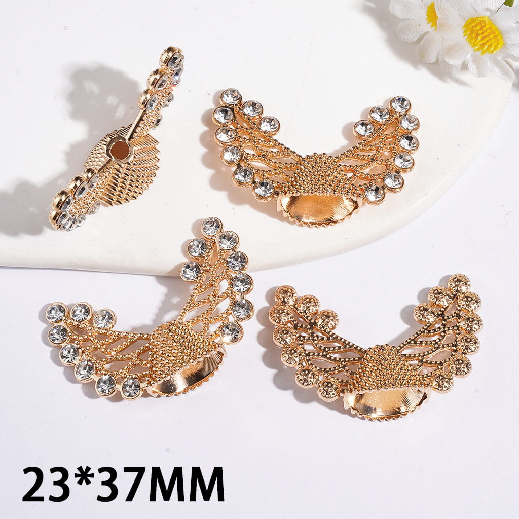 Wing with Clear Rhinestone Alloy Beads, 23*37MM Gold Color