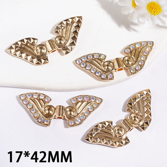 Adorable Angel Wings Design with Sparkling AB Rhinestone Alloy Beads, 17*42MM, Gold Color