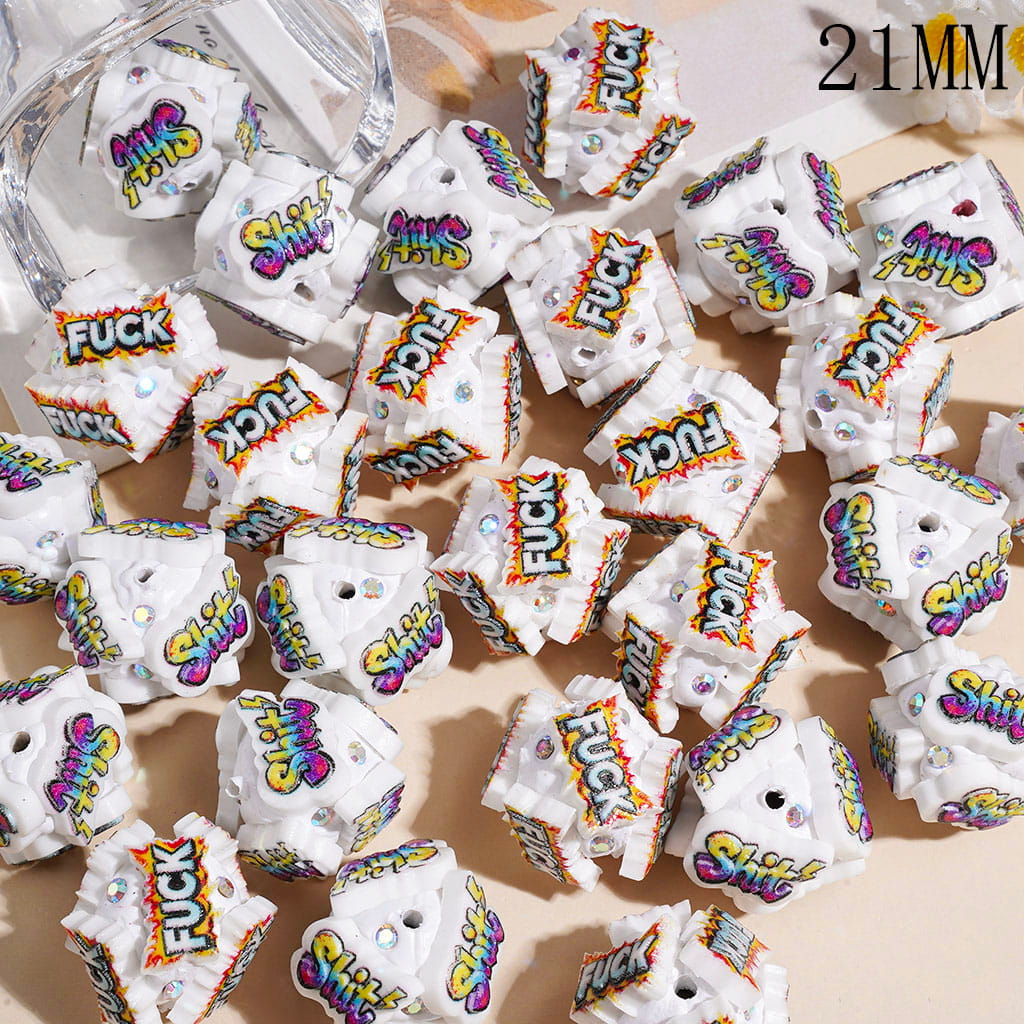Clay Beads Humor Text Series and AB Rhinestone, 21MM Random Mix