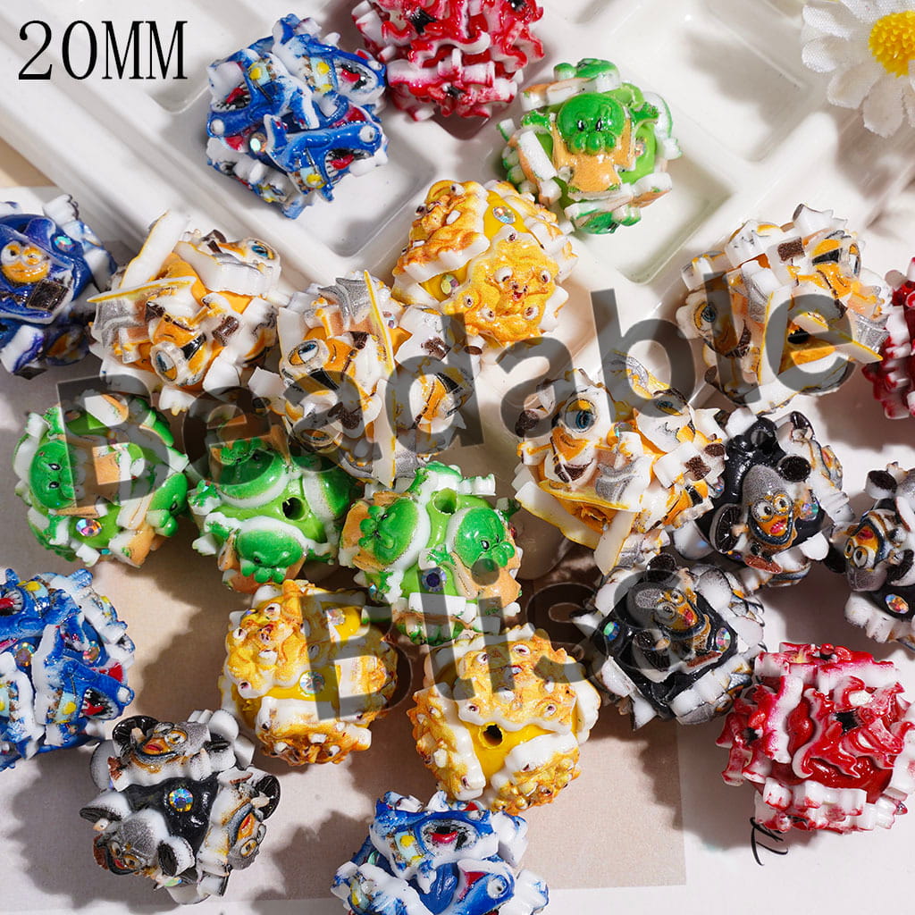 Clay Beads with Yellow Banana Character and Fierce Shark Octopus Monster, AB Rhinestones, 20MM, Multicolor, Random Mix