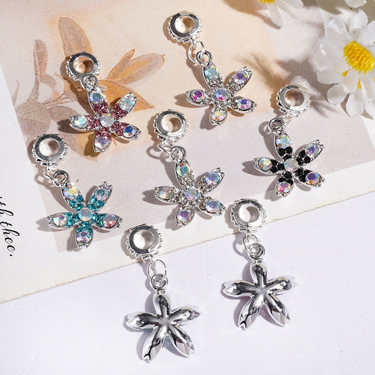Flower Charm Bail Beads with Various Color Rhinestones, Alloy Jewelry Accessories, Random Mix