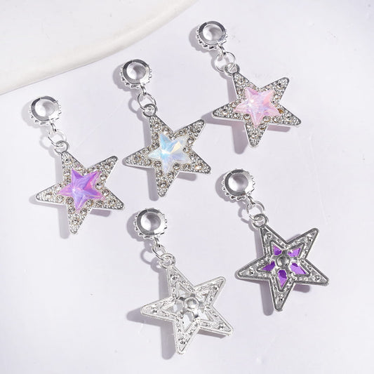 Sparkling Five-Point Star with Crystal & Clear Rhinestones Alloy Bail Loop Beads, Hanging Charms or Pendants For Jewelry Accessories, Multicolor, Random Mix