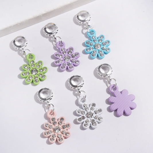 Sparkling Snowflake Design with Clear Rhinestones Alloy Bail Loop Beads & Charm Pendants, Jewelry Accessories, Multi-Color, Random Mix