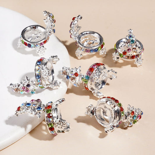Christmas Tree Design Silver Music Box with AB Rhinestones Spiral Metal Bead Cap Cages, Multi-Color, Jewelry Accessories