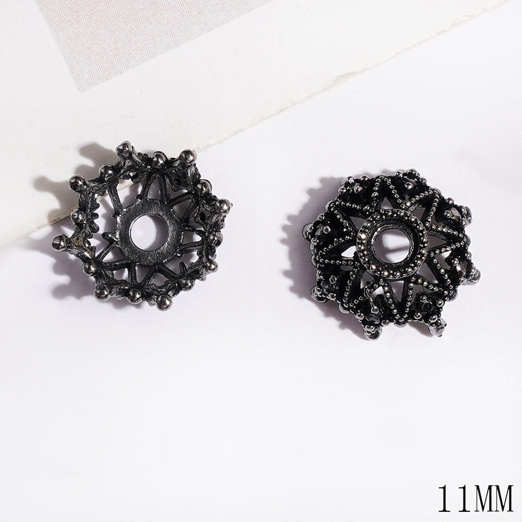 Alloy Bead Cages Hollowed Eight Pointed Star, Bead Cap, 11MM Gun Black (They Fit 9MM Beads)