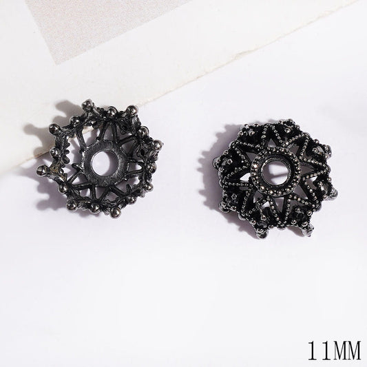 Bold Gun Black Color Eight-Point Star Openwork Alloy Bead Cap Cages, 11MM, (They Fit 12MM Beads)