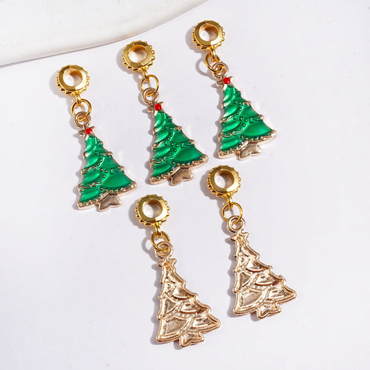 Adorable Christmas Tree Hanging Charm Pendant with Gold Metal Bail Loop Beads, Jewelry Accessories