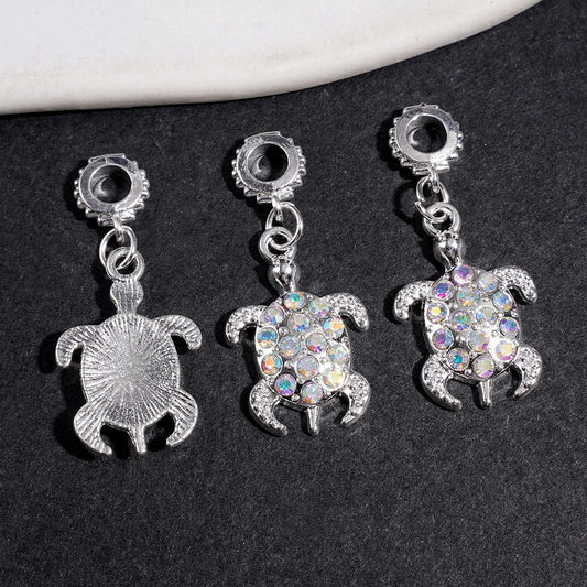 Charming Turtle Design with Sparkling AB Rhinestones Silver Alloy Bail Loop Beads for Hanging Charms or Pendants