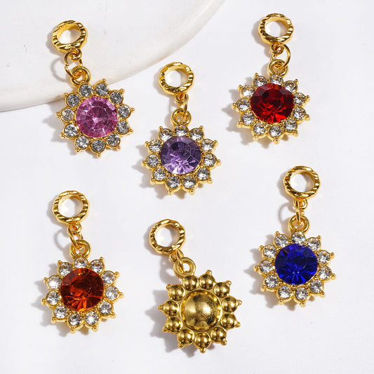 Golden Sunburst Design with Large Cone-Cut & Clear Rhinestones, Alloy Bail Beads & Charm Pendants for Jewelry Accessories, Multicolor, Random Mix