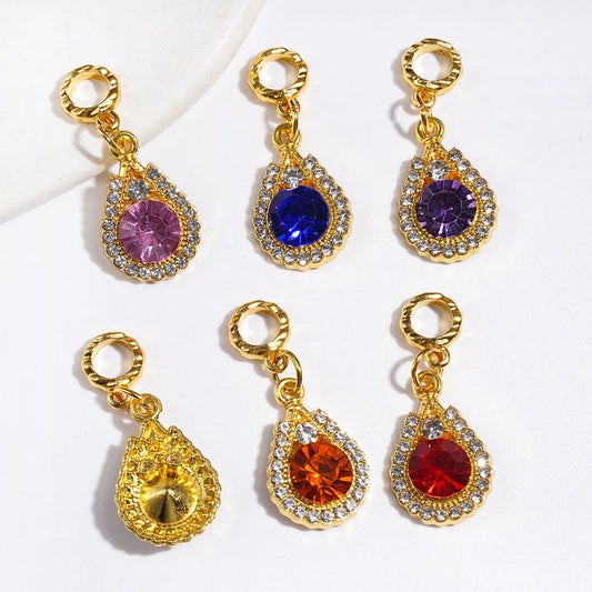 Elegant Water Drop Shaped with Large Cone-Cut & Sparkling Rhinestones, Gold Alloy Pendant Bail Loop Beads for Hanging Charms, Multi-Color Random Mix