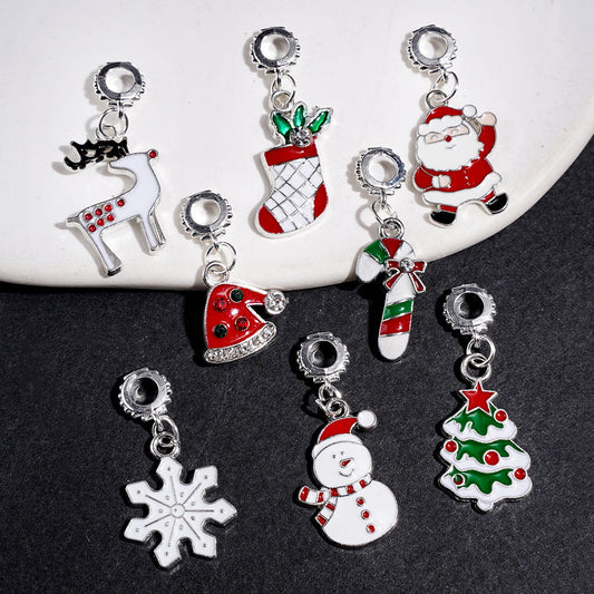 Sparkling Christmas Holiday Charm Pendants with Reindeer, Snowman, Snowflake & Candy Cane Clear Rhinestones Alloy Bail Beads for DIY Jewelry Accessories, Random Mix