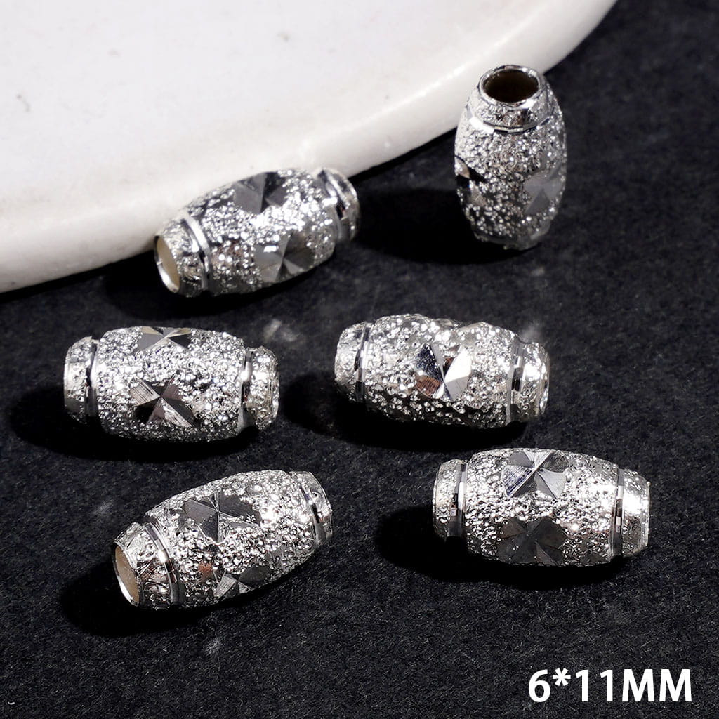 Charming Butterfly in Knife Carved Pattern Barrel-Shaped Metal Spacer Beads, Jewelry Accessories 6*11MM, Silver