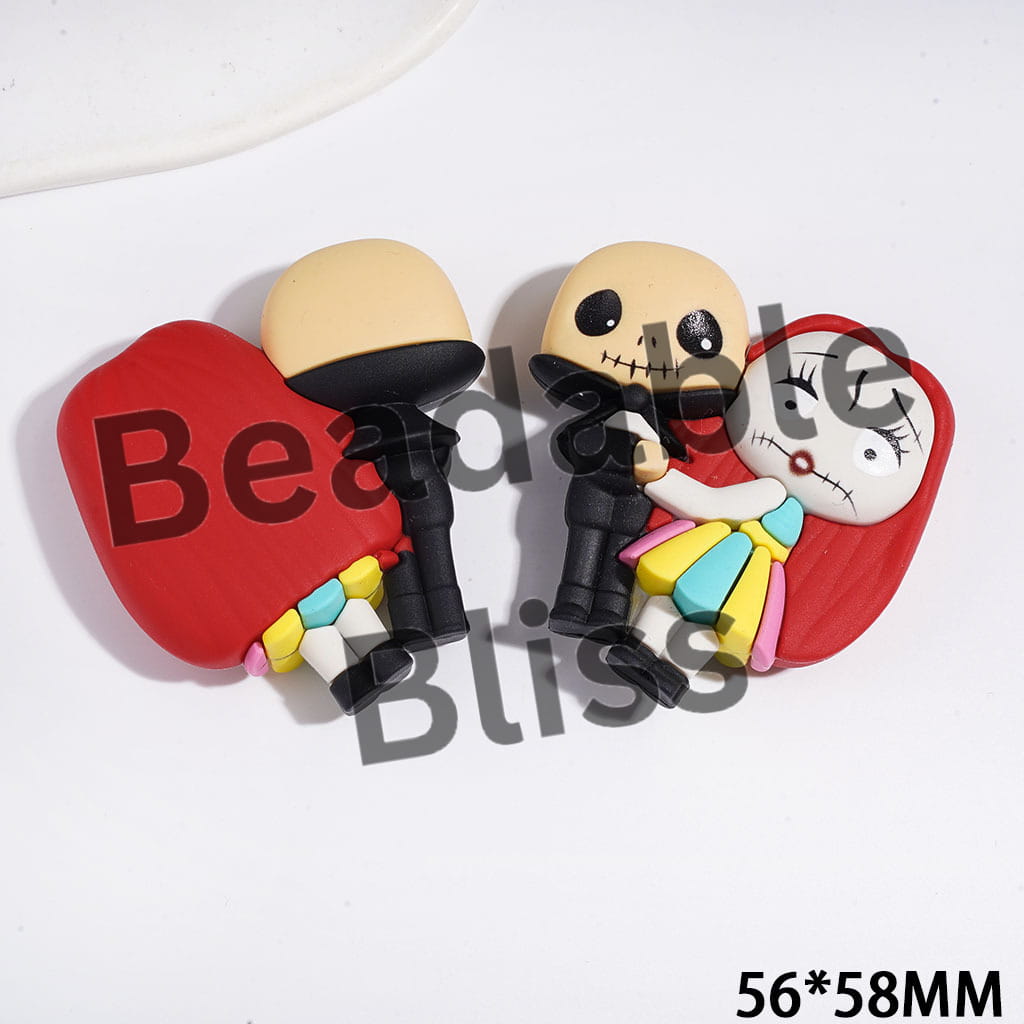 NO HOLE - Halloween Skull Skeleton Couple Character Soft PVC Rubber Figurine, 56*58MM