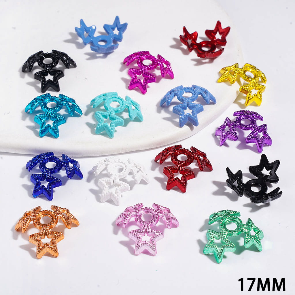 Sparkling Five-Point Star Hollow Alloy Bead Cap Cages, 17MM, Assorted Colors, Random Mix, (They Fit 16MM Beads)