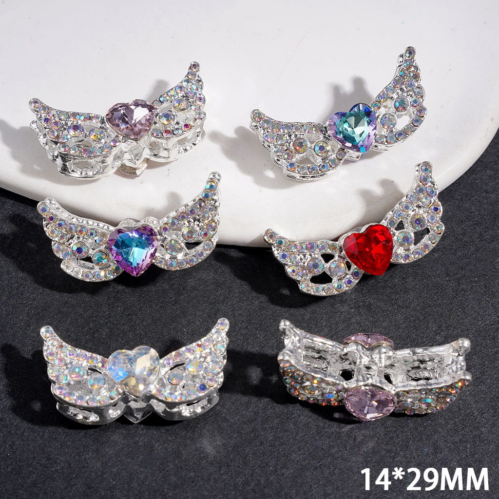 Graceful Angel Wings with Heart & Sparkling Rhinestone Metal Beads, 14*29MM, Multicolor, Random Mix