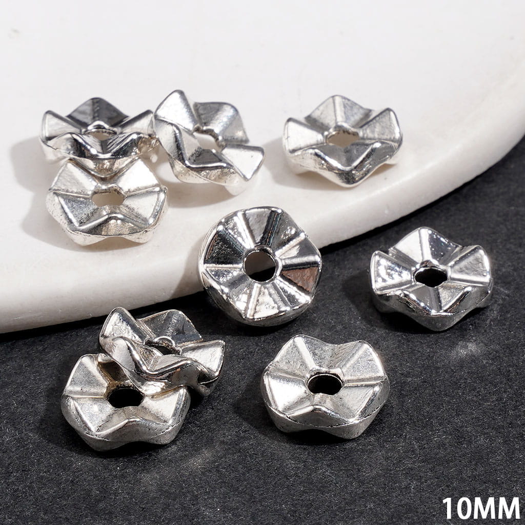 Metal Spacer Beads with Wavy-Edge, 10MM, Silver