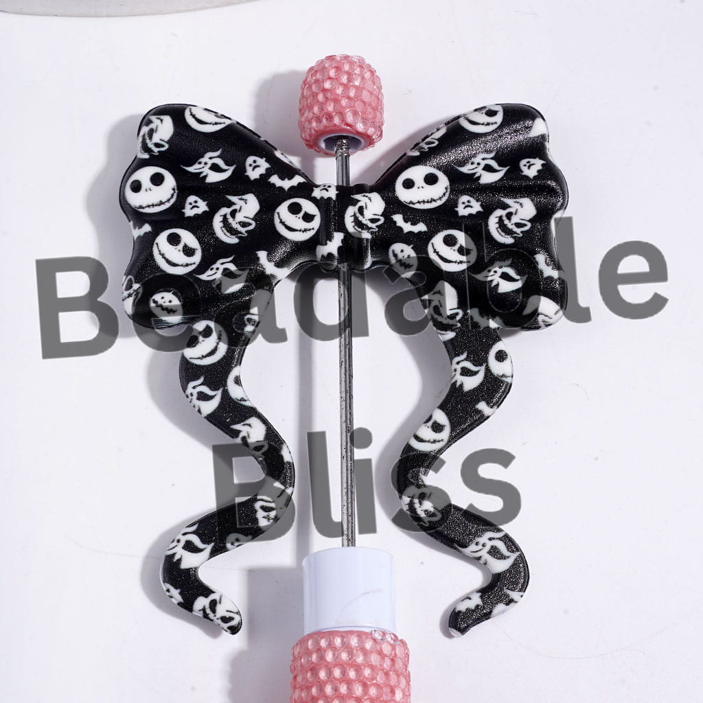 Silicone Focal Beads Bowtie with Long Ribbon and Skull Ghost Bat, 59*70MM