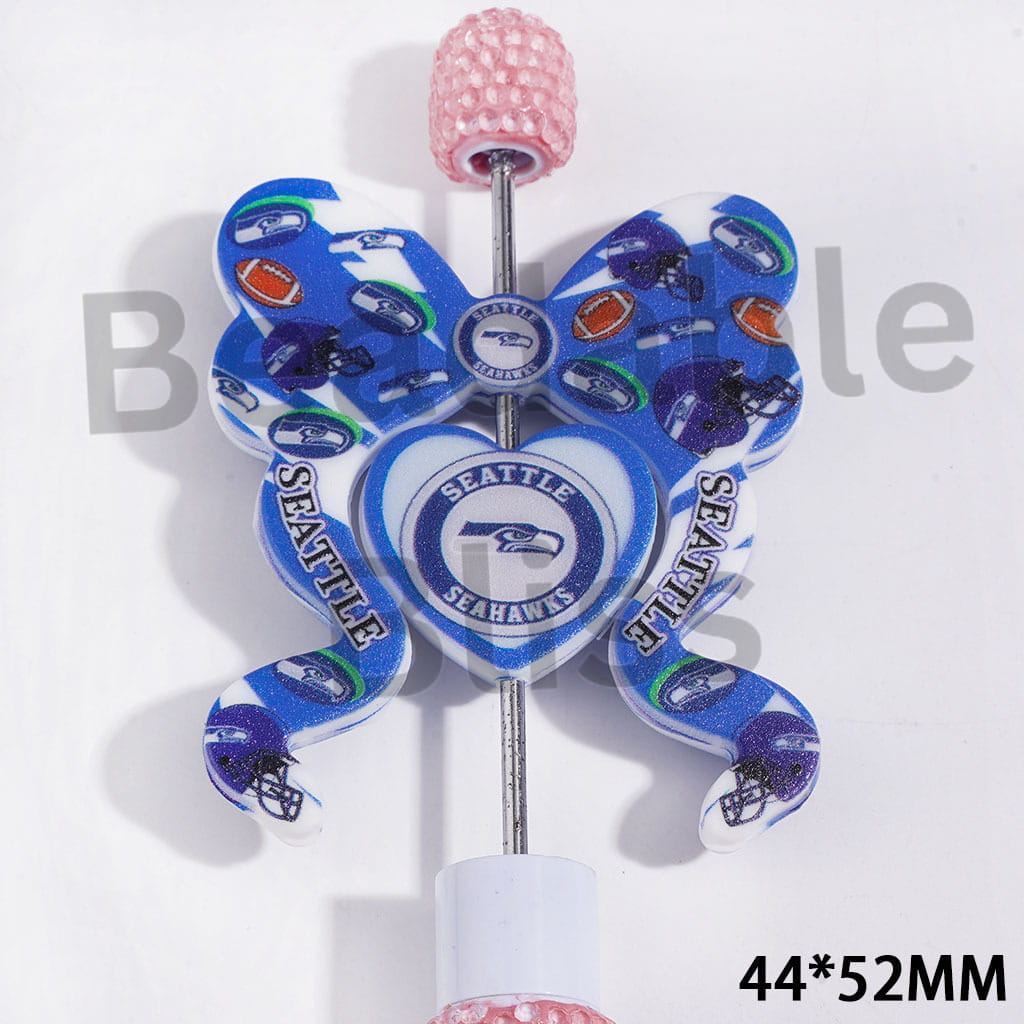 Silicone Focal Beads with Seattle Football Team, Heart and Bowtie, 44*52MM
