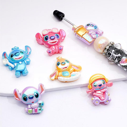 Acrylic Beads UV Coating Cute Cartoon Classic Animation Monster Yellow Blue Pink Purple Color, Random Mix