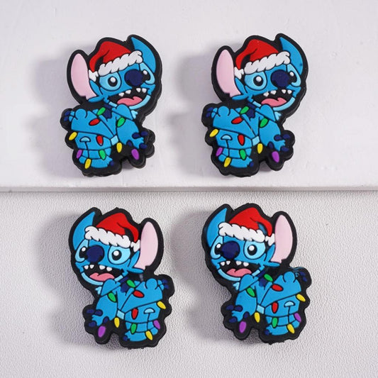 Blue Cartoon Character with Santa Hat & Holiday Lights Christmas Silicone Beads