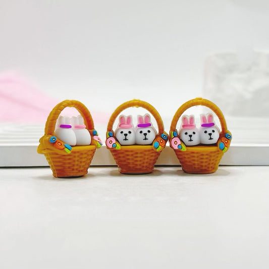 Two Cute Bunnies Rabbits in a Basket Easter 3D Adhesive Mould Silicone Focal Beads